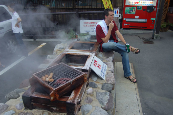 Eggs and sweet potatoes are steamed over the natural geothermal vents and sold to passersby.