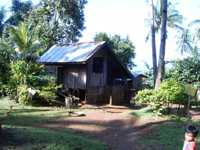Coconut wood and corrugated steel roofs.