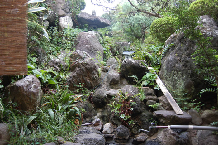 A view of the private garden inside the ryokan which you see while bathing.